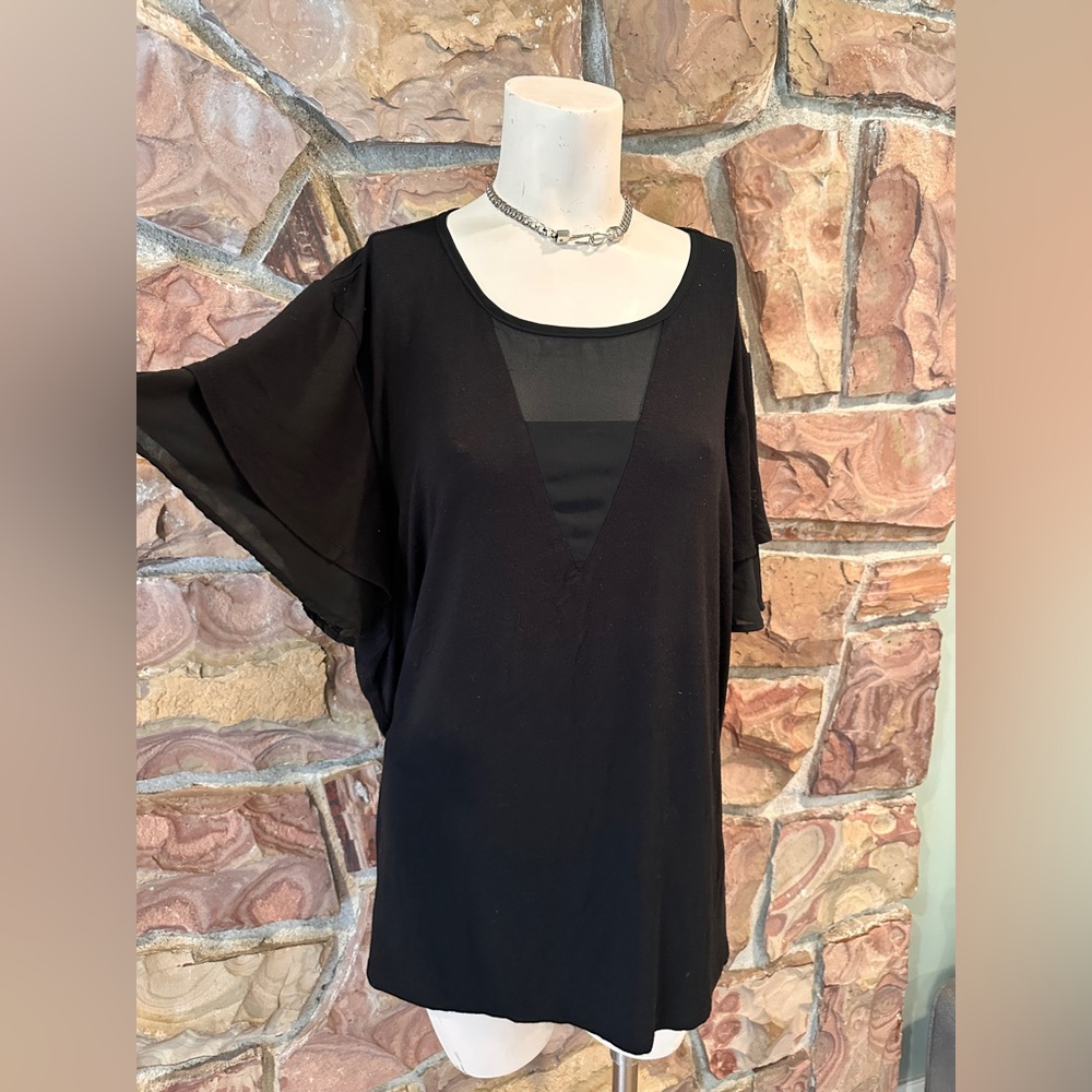 Bobeau Women Solid Black Polyester Short Sleeve Top Front Casual Blazer Size XL